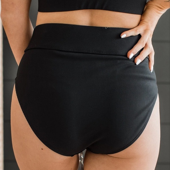 Mack & Mal High waist item name:Ray of Sunshine swim bottoms-Black Ribbed-Pulse - Picture 2 of 3